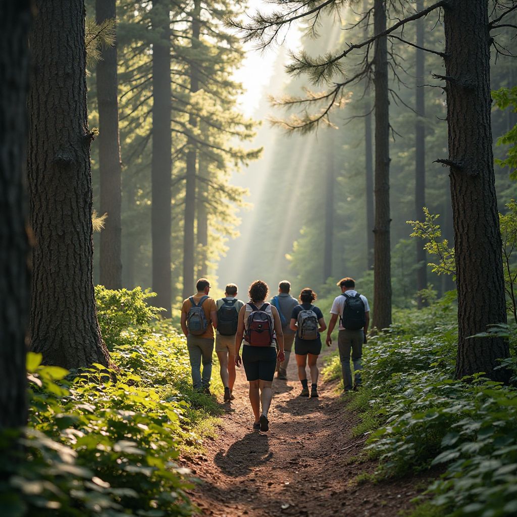 Forest hiking group