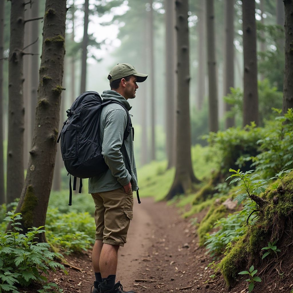 Professional hiking guide in forest
