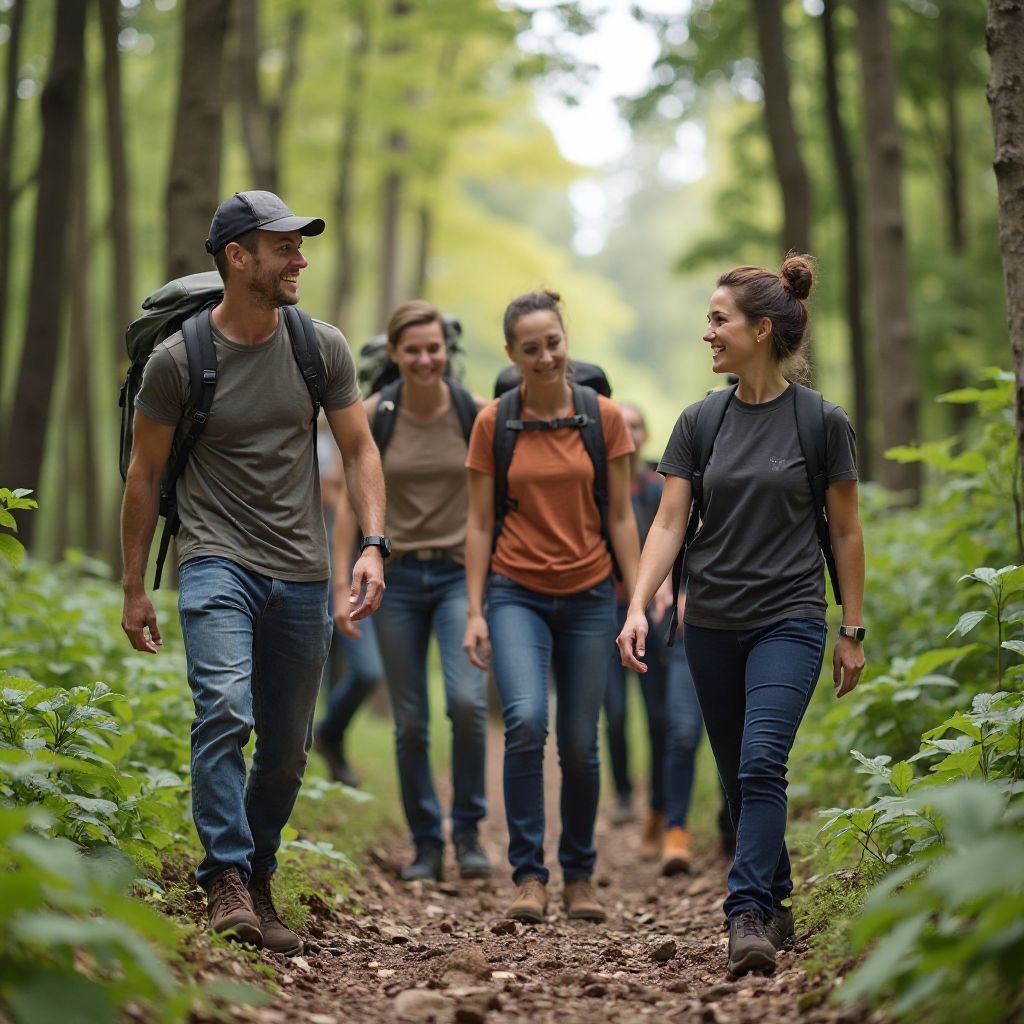 Corporate team hiking