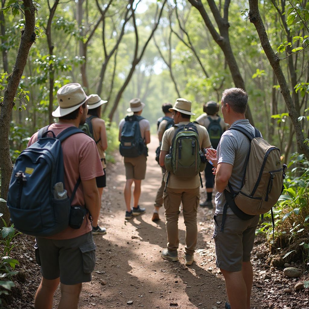 International tourists hiking